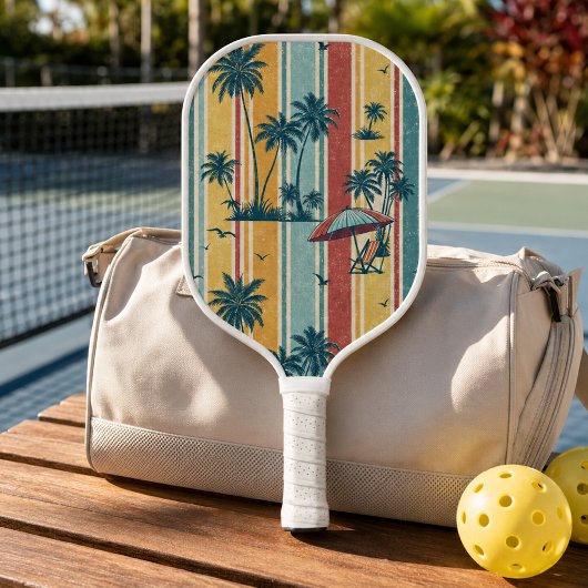 Retro Strepen Tropische Palmbomen Pickleball Paddle