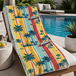 Retro Strepen Tropische Palmbomen Strandlaken