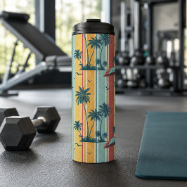 Retro Strepen Tropische Palmbomen Thermosbeker