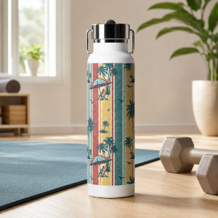 Retro Strepen Tropische Palmbomen Waterfles