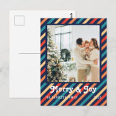 Retro Strepen Vrolijk & Vreugde Familie Foto Briefkaart (Voorkant / Achterkant)