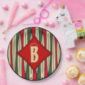 Retro String Art in kerstkleuren monogrammed Papieren Bordje (Feest)