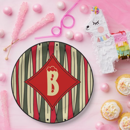 Retro String Art in kerstkleuren monogrammed Papieren Bordje (Feest)