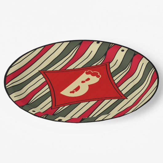 Retro String Art in kerstkleuren monogrammed Papieren Bordje (Gekanteld)