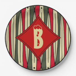 Retro String Art in kerstkleuren monogrammed Papieren Bordje