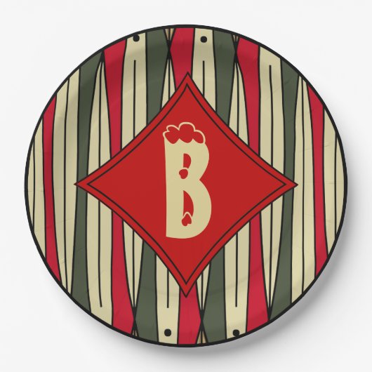 Retro String Art in kerstkleuren monogrammed Papieren Bordje (Voorkant)