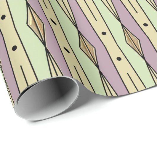 Retro String Art (Pistachio, Mauve Mist en Sand) Cadeaupapier (Rol Hoek)