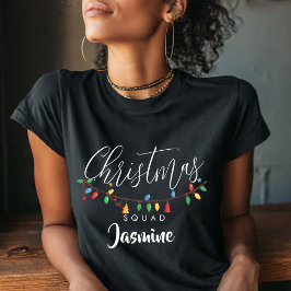 Retro String Light Kerstploeg Naam  T-shirt