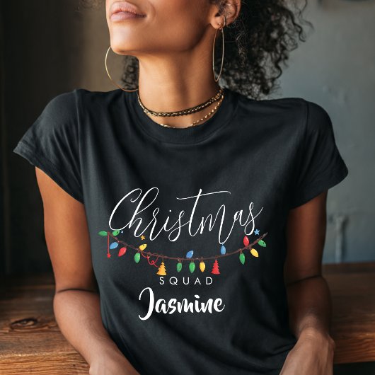 Retro String Light Kerstploeg Naam  T-shirt