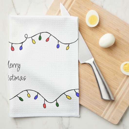 Retro String Lights Vrolijk Kerstfeest Theedoek (Quarter Fold)