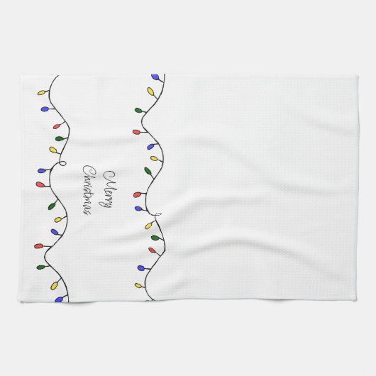 Retro String Lights Vrolijk Kerstfeest Theedoek (Horizontaal)