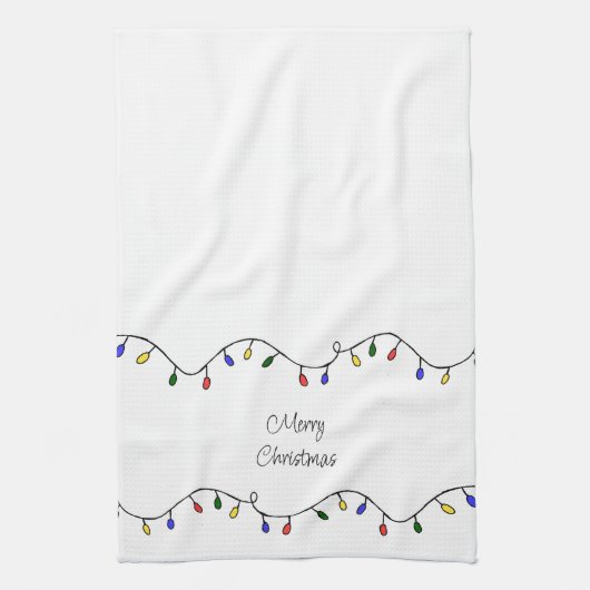 Retro String Lights Vrolijk Kerstfeest Theedoek (Verticaal)