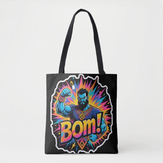 Retro strip explosie gespierde superheld.BOM!Power Tote Bag (Voorkant)