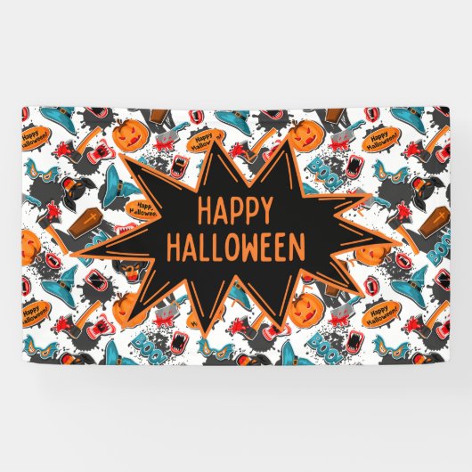 Retro strip Halloween Spandoek (Horizontaal)