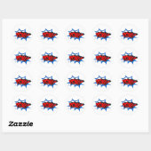 Retro strip popart ronde sticker (Vel)