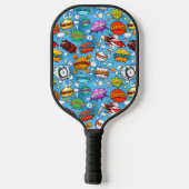 Retro strip spraakballen naadloos patroon pickleball paddle (Achterkant)
