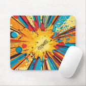 Retro stripboek gele explosie Pop Art Muismat (Met muis)