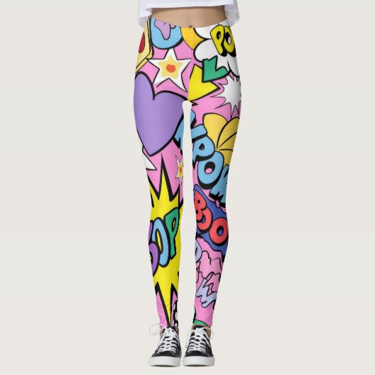 Retro stripboek pop art collage leggings (Voorkant)