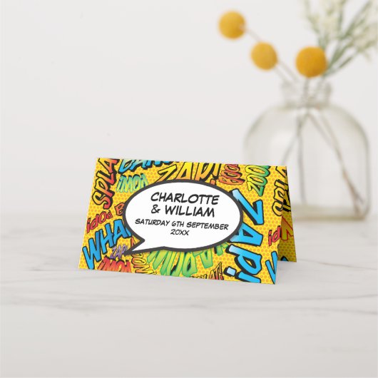 Retro stripboek Pop Art gepersonaliseerde trouwdag Plaatskaartje (Achterkant)