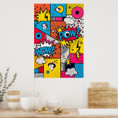 Retro stripboek POW WOW - Moderne abstracte popart Poster (Keuken)