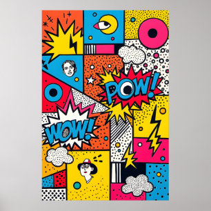 Retro stripboek POW WOW - Moderne abstracte popart Poster
