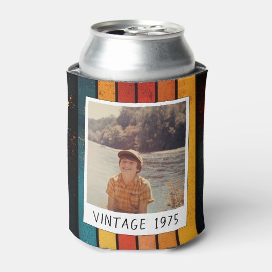 Retro Stripe  1975 50e verjaardag foto Blikjeskoeler (Blikje Voorkant)