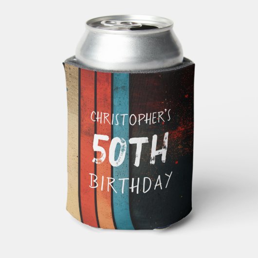 Retro Stripe  1975 50e verjaardag foto Blikjeskoeler (Blikje Achterkant)