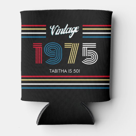  Retro Stripe 1975 Primaire kleuren Blikjeskoeler (Voorkant)