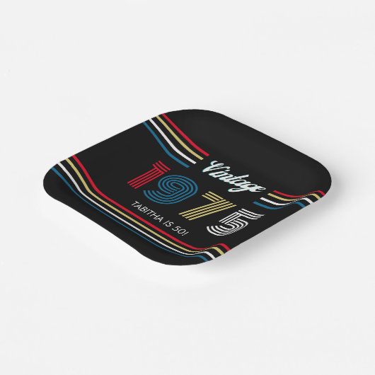  Retro Stripe 1975 Primaire kleuren Papieren Bordje (Gebogen)