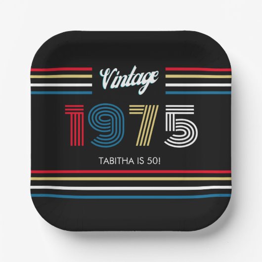  Retro Stripe 1975 Primaire kleuren Papieren Bordje (Voorkant)