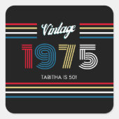  Retro Stripe 1975 Primaire kleuren Vierkante Sticker (Voorkant)