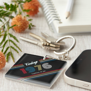  Retro Stripe 1976 50ste verjaardag of reünie Sleutelhanger