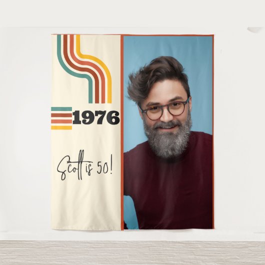 Retro Stripe  1976 Foto Tapestry Sinaasappel Wandkleed (Voorkant)