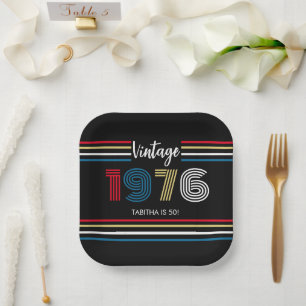  Retro Stripe 1976 Kleurrijke 50e Verjaardag Papieren Bordje