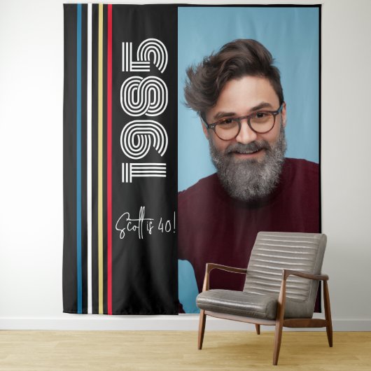 Retro Stripe 1985 40e verjaardag foto Wandkleed (In situ)