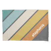 Retro Stripe - blauwgroen en goud - met naam monog Kussensloop (Voorkant)