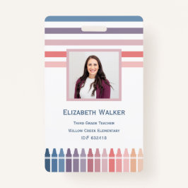 Retro Stripe Crayon Teacher Medewerker Badge