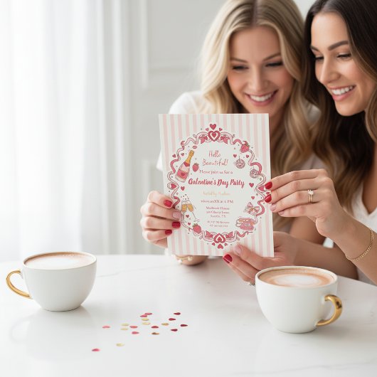 Retro Stripe Galentine's Invitation Kaart
