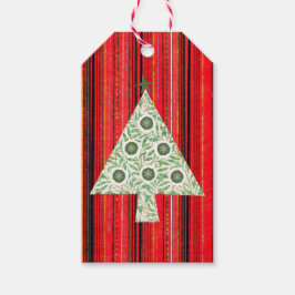  Retro Stripe Kerstboom Gift Label Groen Cadeaulabel