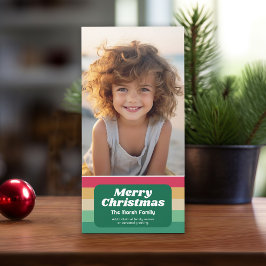 Retro Stripe Kerstmis Verticale Foto Feestdagenkaart