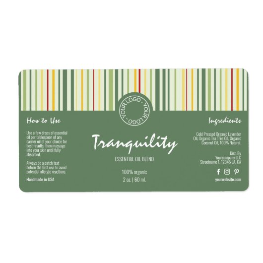 Retro Stripe Lijnen Cosmetische Druppelflesje Etik Etiket (Voorkant)