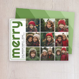 Retro Stripe - merry - 9 Foto zwart-wit groen Feestdagenkaart