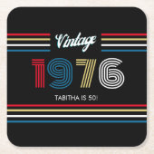 Retro Stripe Numerals Kleurrijk 1976 Papier Onderz Kartonnen Onderzetters (Voorkant)