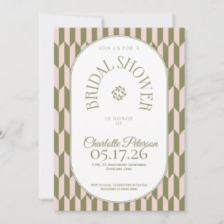 Retro stripe olive pink typography Bridal Shower Kaart