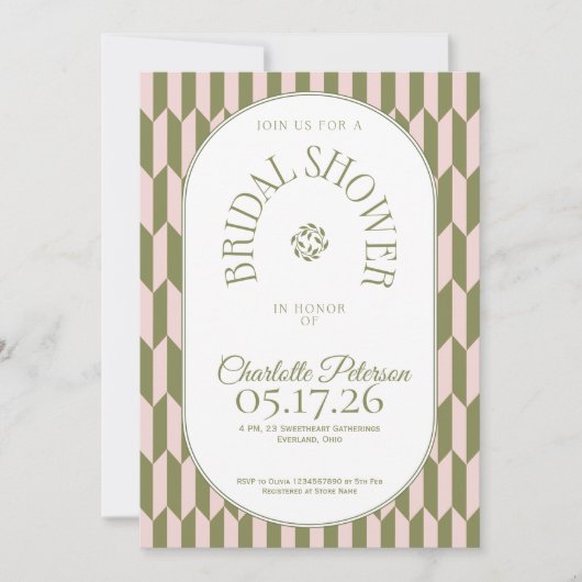 Retro stripe olive pink typography Bridal Shower Kaart (Voorkant)