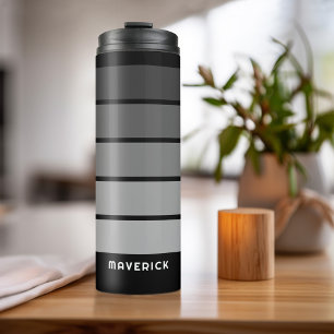 Retro Stripe Patroon Black Grey  vibe Thermosbeker
