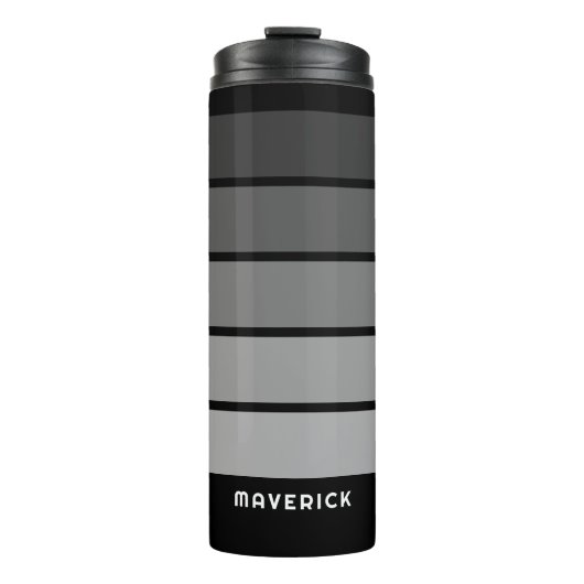 Retro Stripe Patroon Black Grey  vibe Thermosbeker (Voorkant)