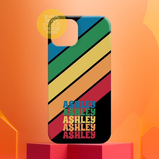 Retro Stripe Patroon Regenboog Gestapelde Naam Case-Mate iPhone Case