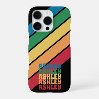 Retro Stripe Patroon Regenboog Gestapelde Naam iPhone 16 Pro Hoesje