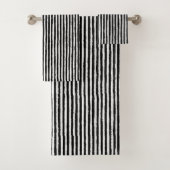 Retro Stripe Patroon Verticaal zwart-wit BW Bad Handdoek (Insitu)